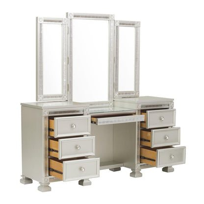 Bevelle - Vanity Dresser With Mirror - Pearl Silver
