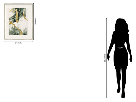 "Golden Strokes II" Hand-Embellished Canvas Framed Under Acrylic - Silver / Green / Gold