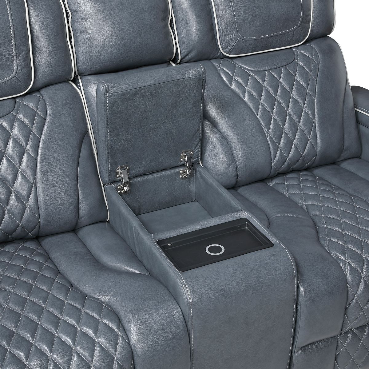 Apex - Power Double Reclining Loveseat With Center Console, Power Headrests, Storage Arms With Cup Holders, Wireless Charger, Air Massage And Heat, LED Lighting And Charging Ports
