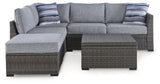 Petal Road - Loveseat Sectional, Ottoman, Table Set (Set of 4) - Gray