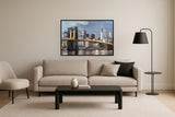 "Urban Glow" Hand-Embellished LED In Frame - Black / Gold / Blue