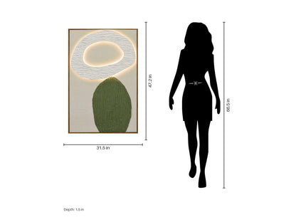 Mosslight Balance I - 32 X 47 - Hand-Painted Neon Canvas In Frame - Olive Green