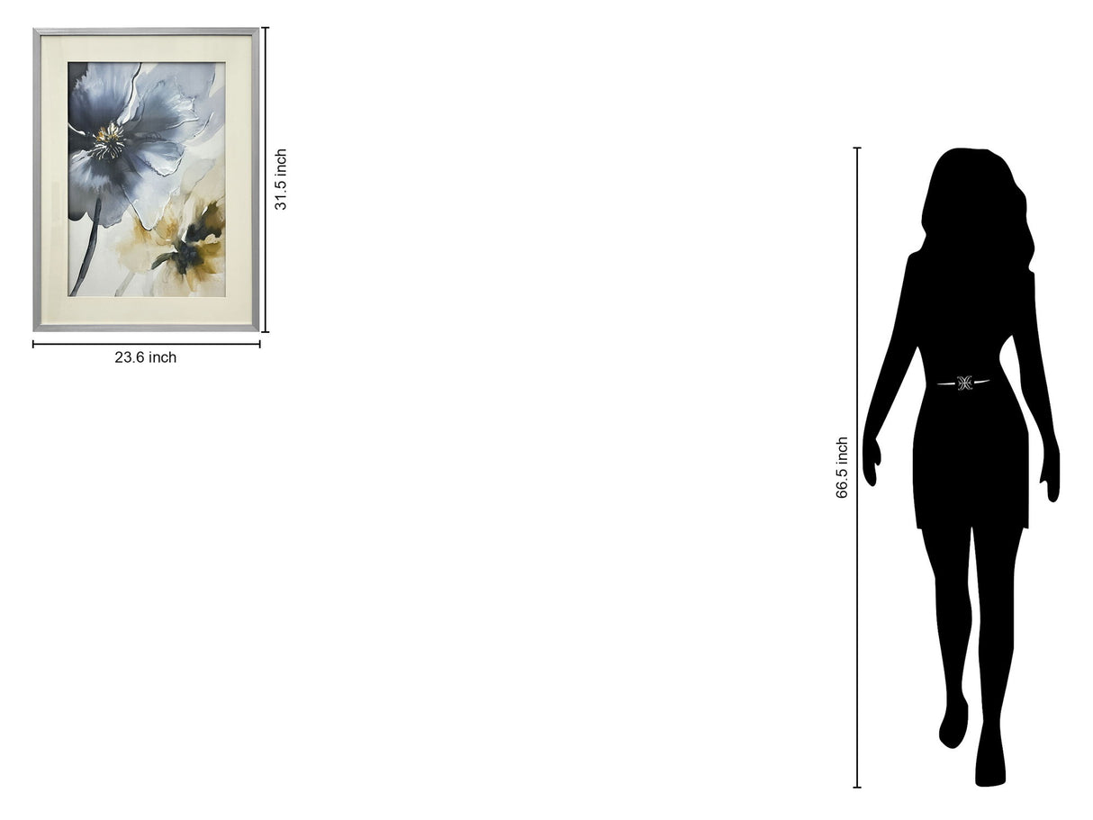 "Ethereal Blossom I" Hand-Embellished Framed Under Acrylic - Silver / White