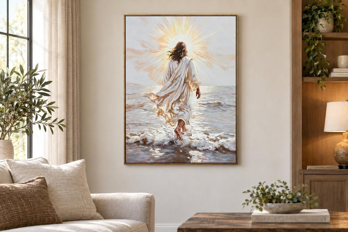 Steps Toward Glory - 36 X 48 - Hand-Embellished Canvas In Frame - White, Gray, Cream, Brown