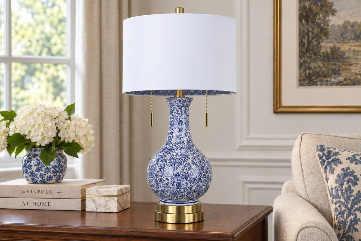 Cobalt Garden - 25 X 14 - Ceramic Table Lamp (Set of 2) - Cobalt Blue Floral Chinoiserie
