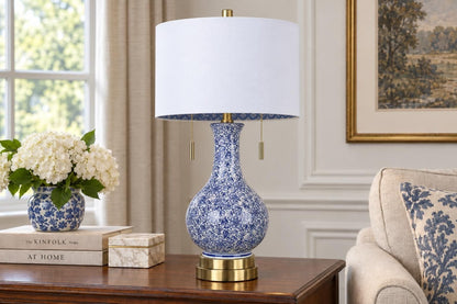 Cobalt Garden - 25 X 14 - Ceramic Table Lamp (Set of 2) - Cobalt Blue Floral Chinoiserie