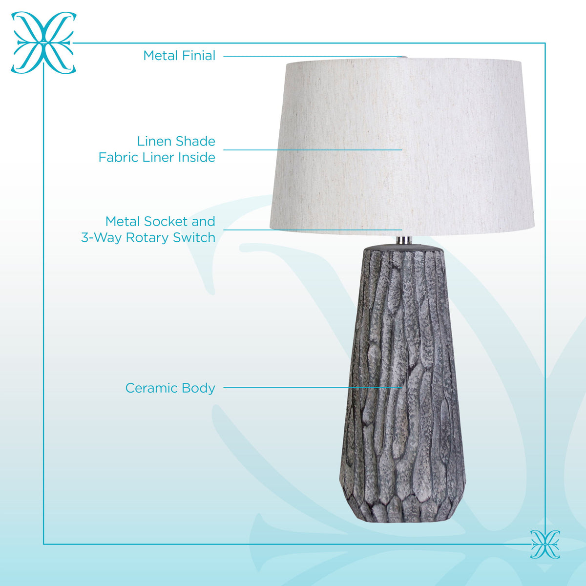 "Textured Elegance" Ceramic Table Lamp (Set of 2) - Gray