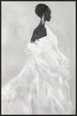 "Elegant Silhouette II" Hand-Painted With Rocks In Frame - Black / Gray