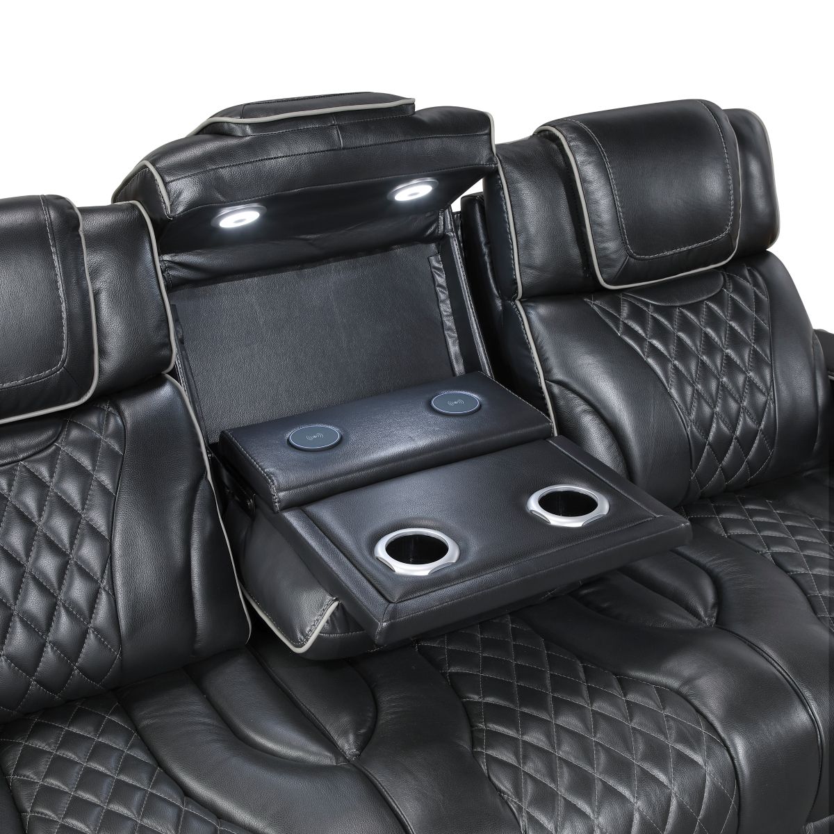 Apex - Power Double Reclining Sofa With Center Drop-Down Cup Holders, Power Headrests, Storage Arms With Cup Holders, Reading Lights, Wireless Charger, Air Massage And Heat, LED Lighting And Charging Ports