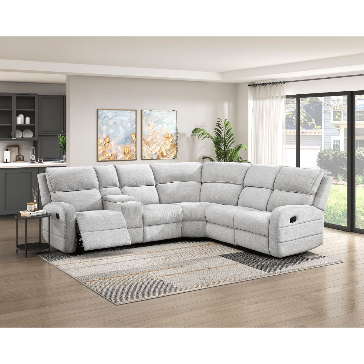 Thorne - 3 Piece Reclining Sectional With Left Console - Light Gray