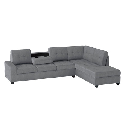 Maston - 3 Piece Reversible Sectional With Drop-Down Cup Holders And Storage Ottoman