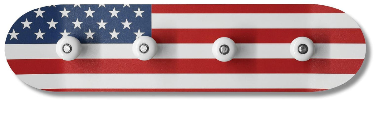 Stars & Stripes Hooks - 8" x 31" Wall Mounted Coat Rack - Red