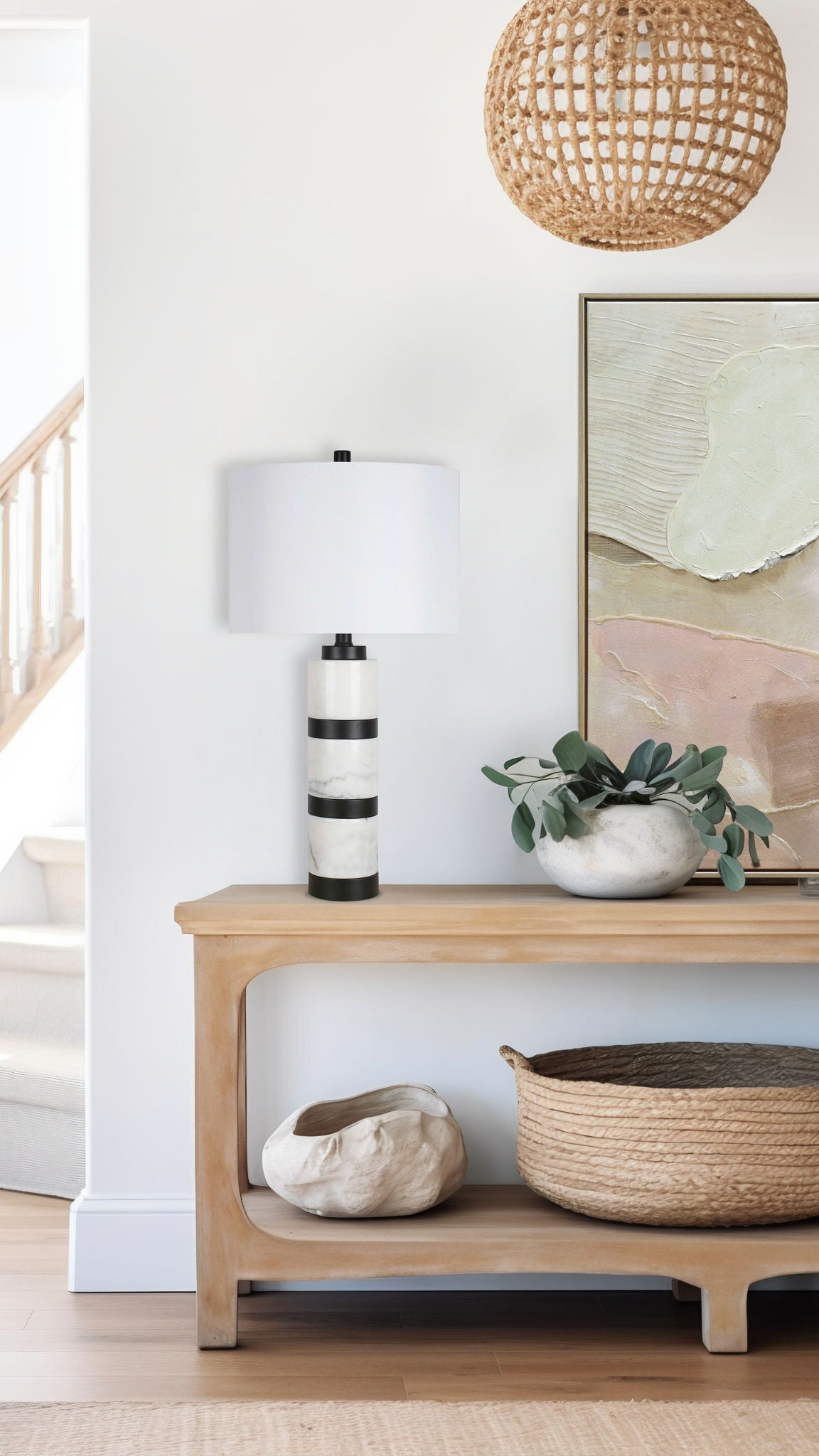 "Marble Harmony" Marble Table Lamp - White Marble / Matte Black