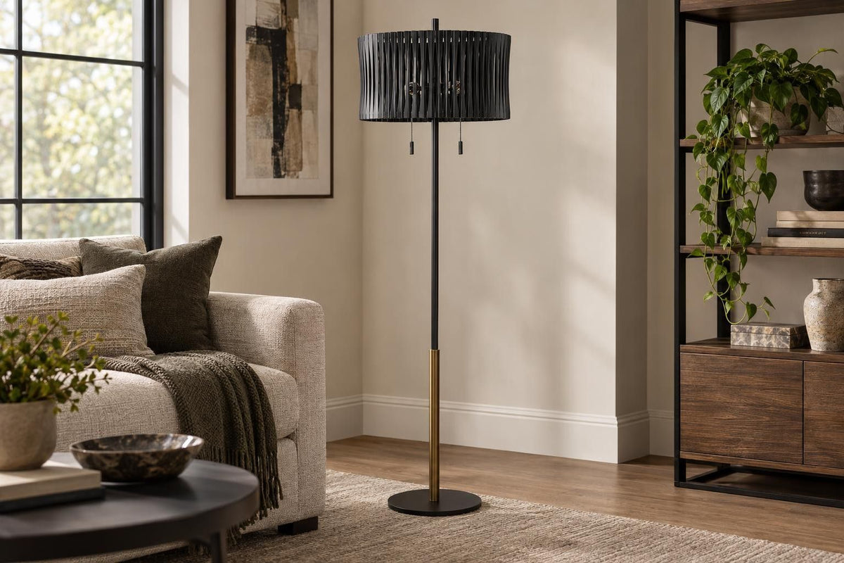 Midnight Cadence - 68 X 18 - Metal Floor Lamp - Matte Black, Soft Gold