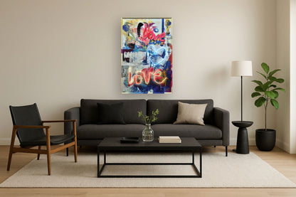 Radiant Heart Graffiti - 33" x 48" Framed Wall Art - Blue
