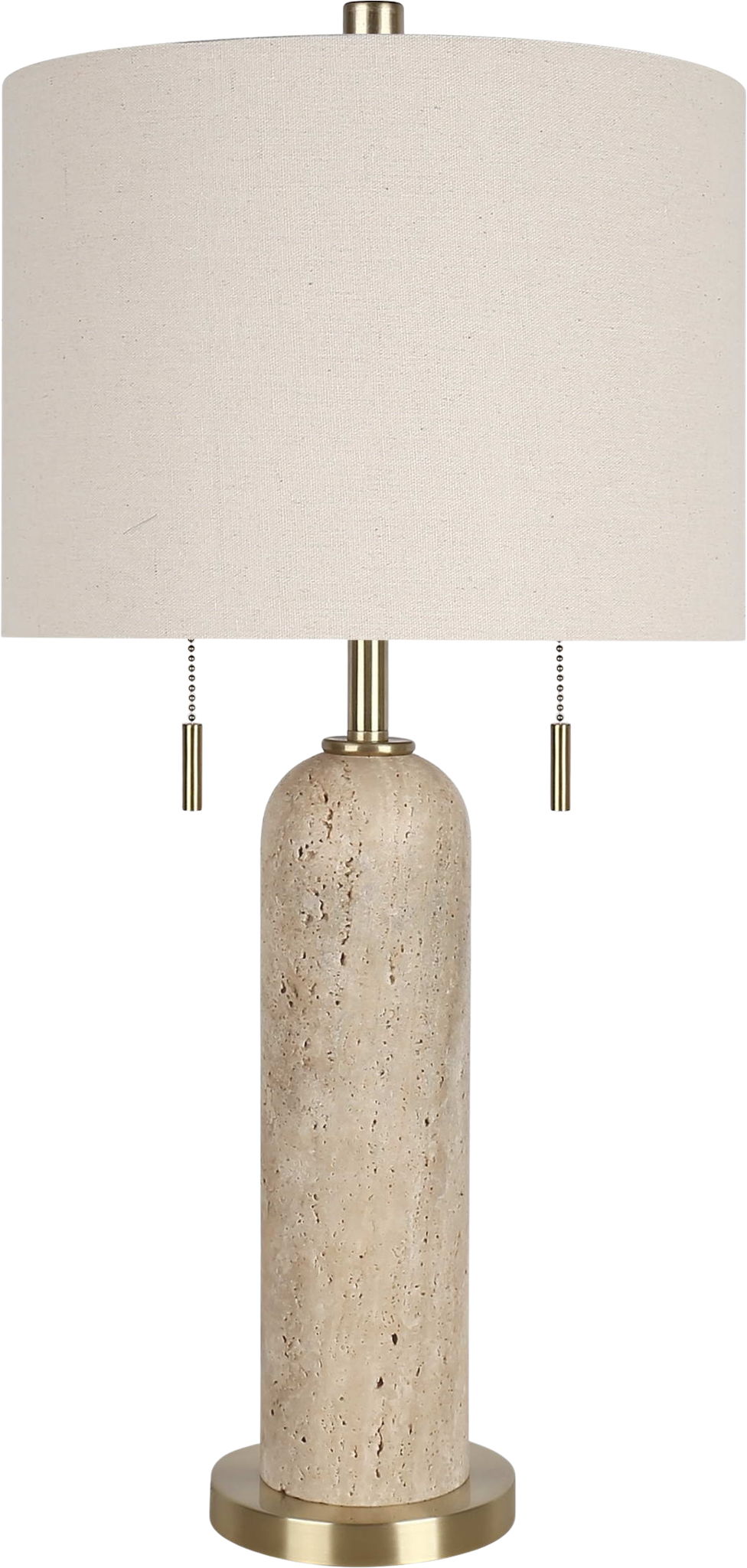 "Travertine Elegance" Travertine Table Lamp (Set of 2) - Travertine / Soft Gold