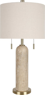 "Travertine Elegance" Travertine Table Lamp (Set of 2) - Travertine / Soft Gold