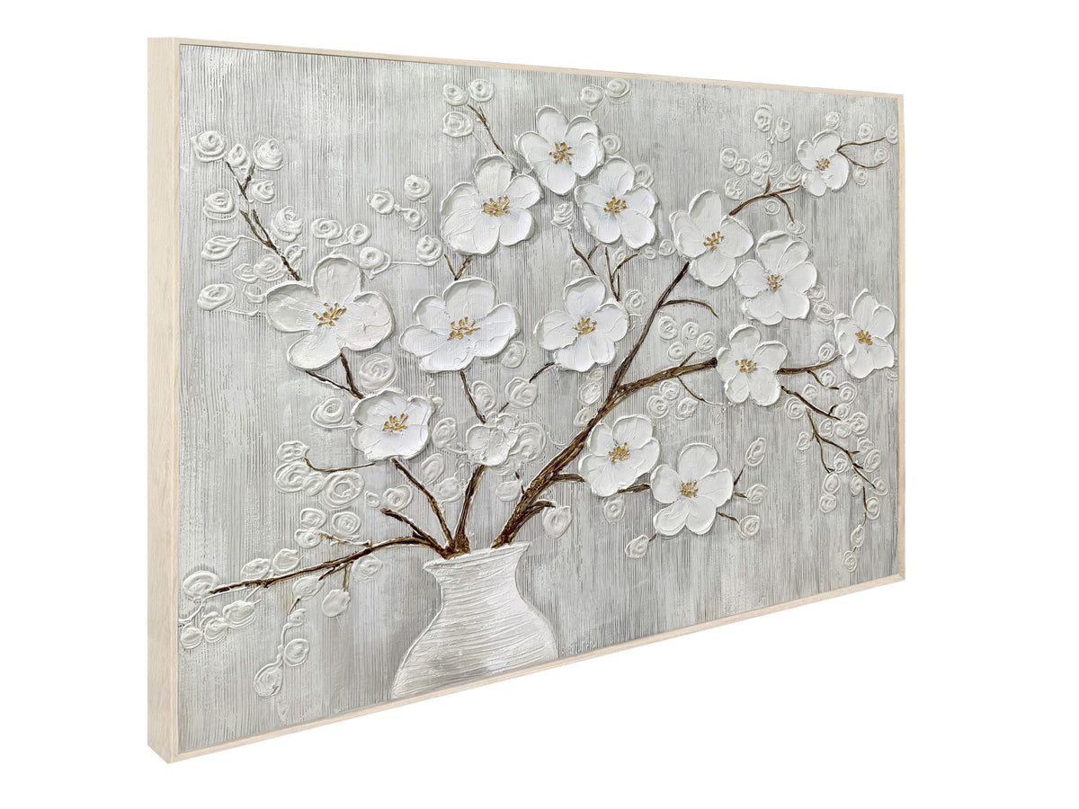 Porcelain Boughs - 48 X 36 - Hand-Painted Canvas In Frame - White