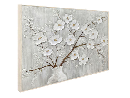 Porcelain Boughs - 48 X 36 - Hand-Painted Canvas In Frame - White