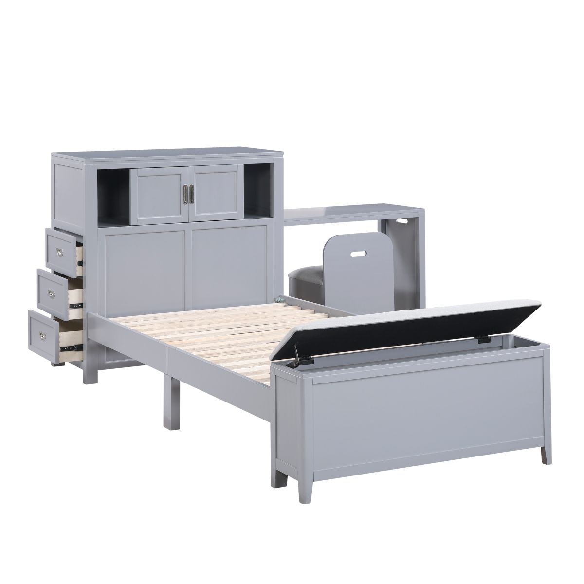 Sloane - Bookcase Bed With Hidden Desk, Stool And Storage Bench