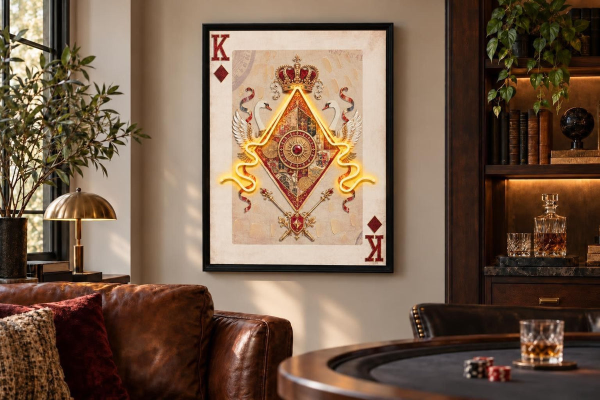 Courtly Glow II - 25 X 33 - Hand-Embellished Neon Canvas In Frame - Cream