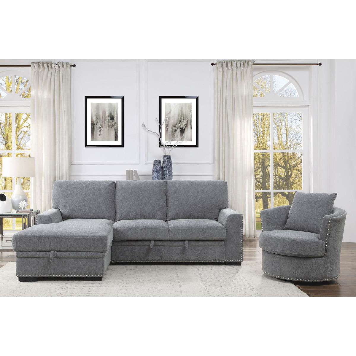Morelia - 2 Piece Sectional With Pull-Out Bed And Chaise With Hidden Storage