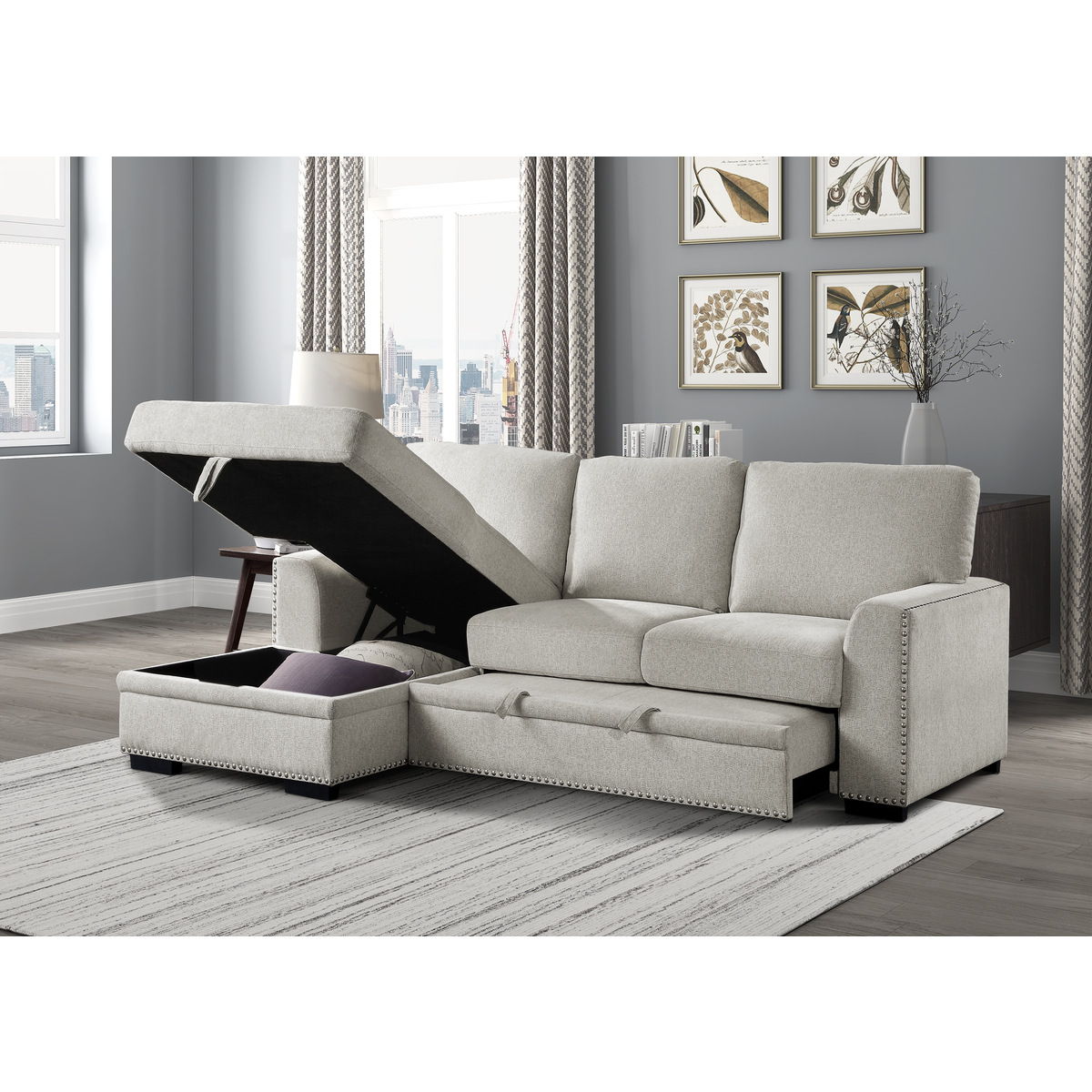 Morelia - 2 Piece Sectional With Pull-Out Bed And Chaise With Hidden Storage
