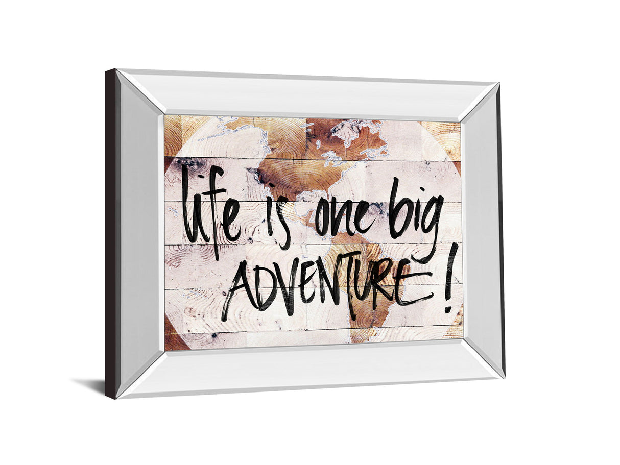 World On Wood By Sd Studios - Mirror Framed Print Wall Art - Beige