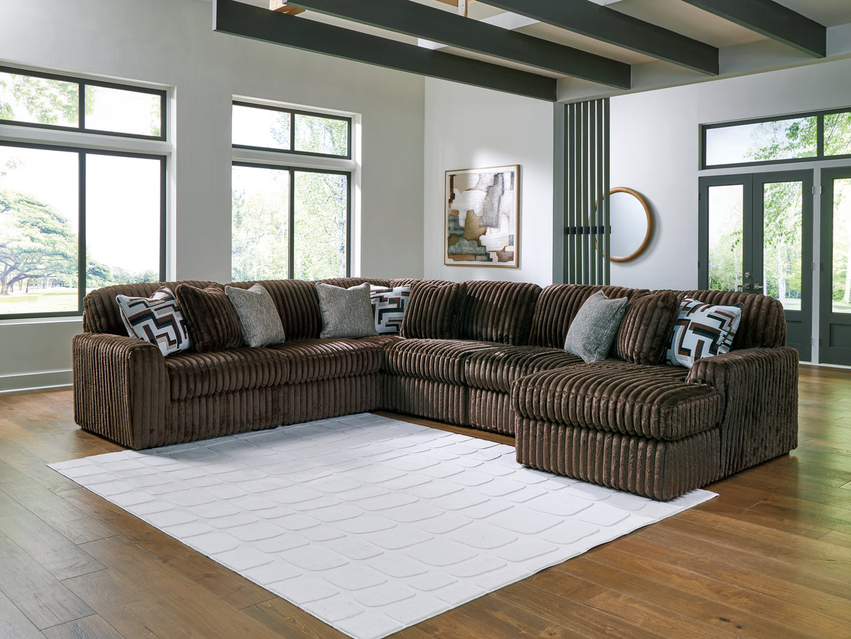 Furniture City - MS - Ashley Furniture - Midnight-Madness Sectional - RAF 6-Piece Sectional with Chaise / Chocolate - 98104S24