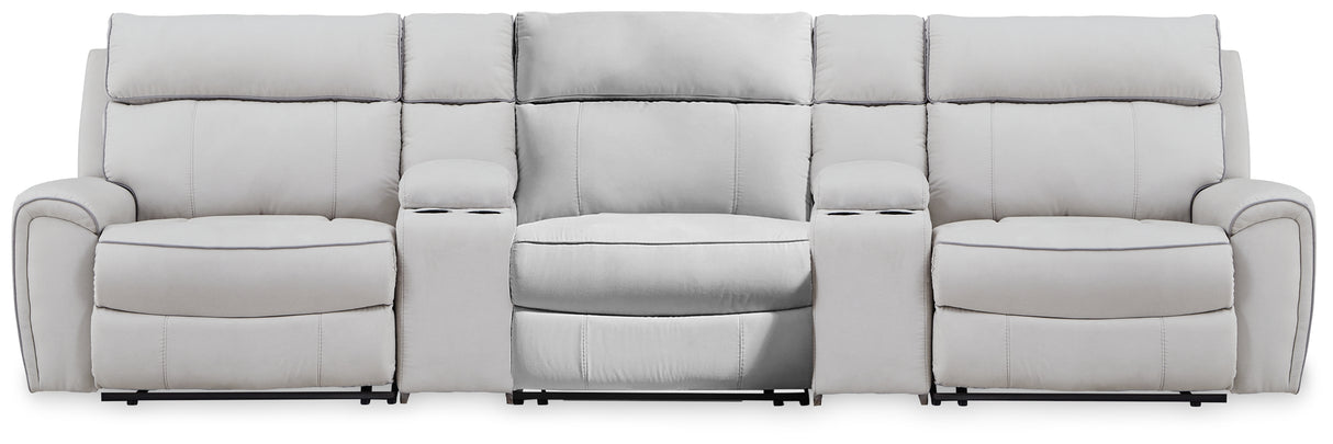 Furniture City - MS - Ashley Furniture - Social Pointe Sectional - 5-Piece Reclining Sectional with Storage Consoles / Pearl/Ash - PC98802S39