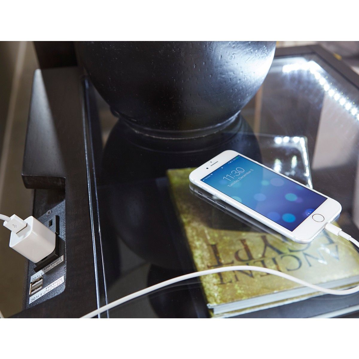 Larchmont - Nightstand, LED Lighting - Dark Brown