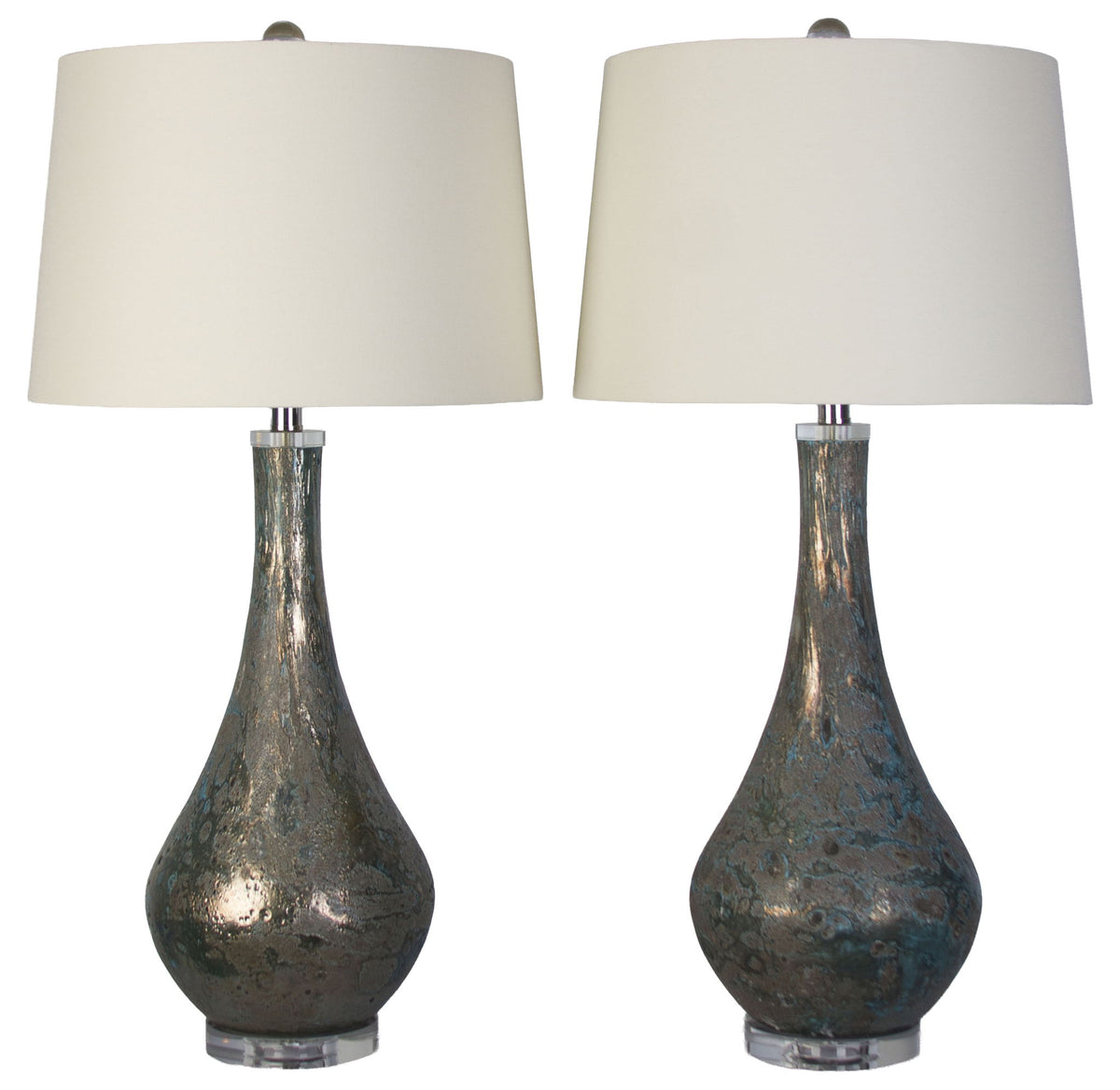 Lagoon Luster - 32 X 16 - Art Glass Table Lamp (Set of 2) - Mottled Teal