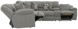 Quinn - 3 Piece Reclining Sectional With 4 Reclining Seats, Storage Arms, Storage Console With Lights, And Drop Down Table - Nature