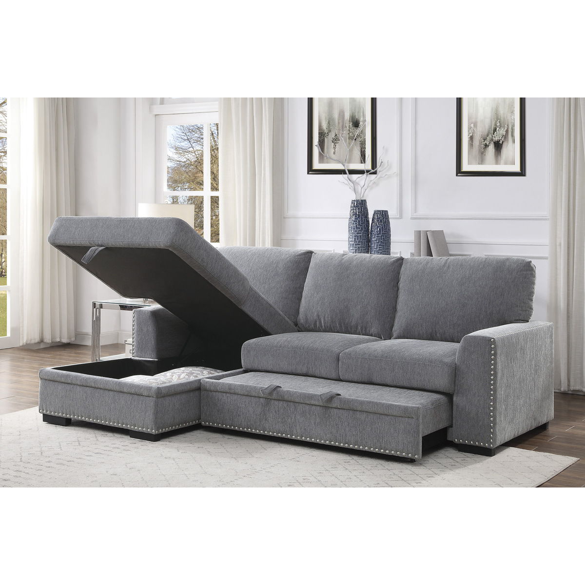 Morelia - 2 Piece Sectional With Pull-Out Bed And Chaise With Hidden Storage