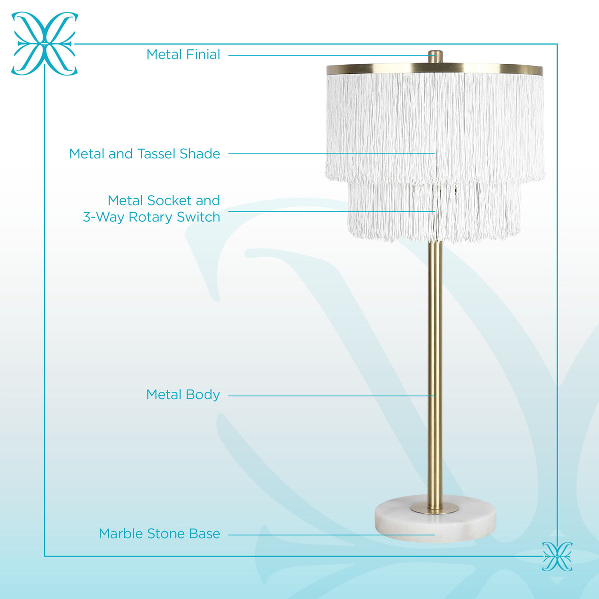 "Tassel Elegance II" Metal Table Lamp (Set of 2) - Soft Gold / White