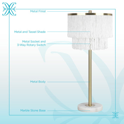 "Tassel Elegance II" Metal Table Lamp (Set of 2) - Soft Gold / White