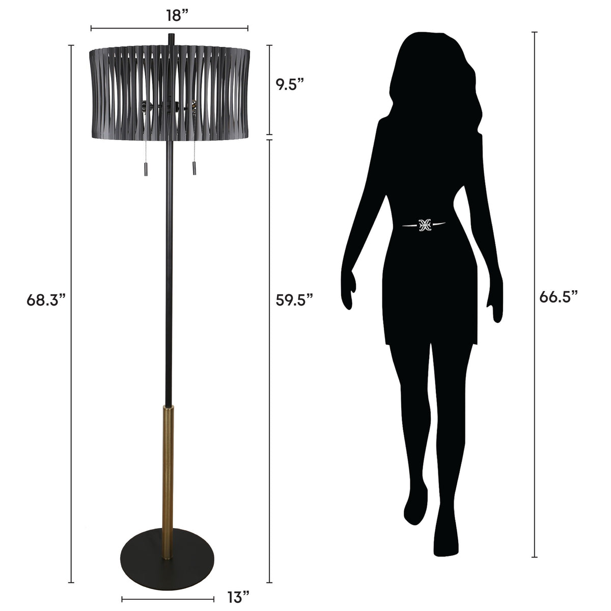 Midnight Cadence - 68 X 18 - Metal Floor Lamp - Matte Black, Soft Gold