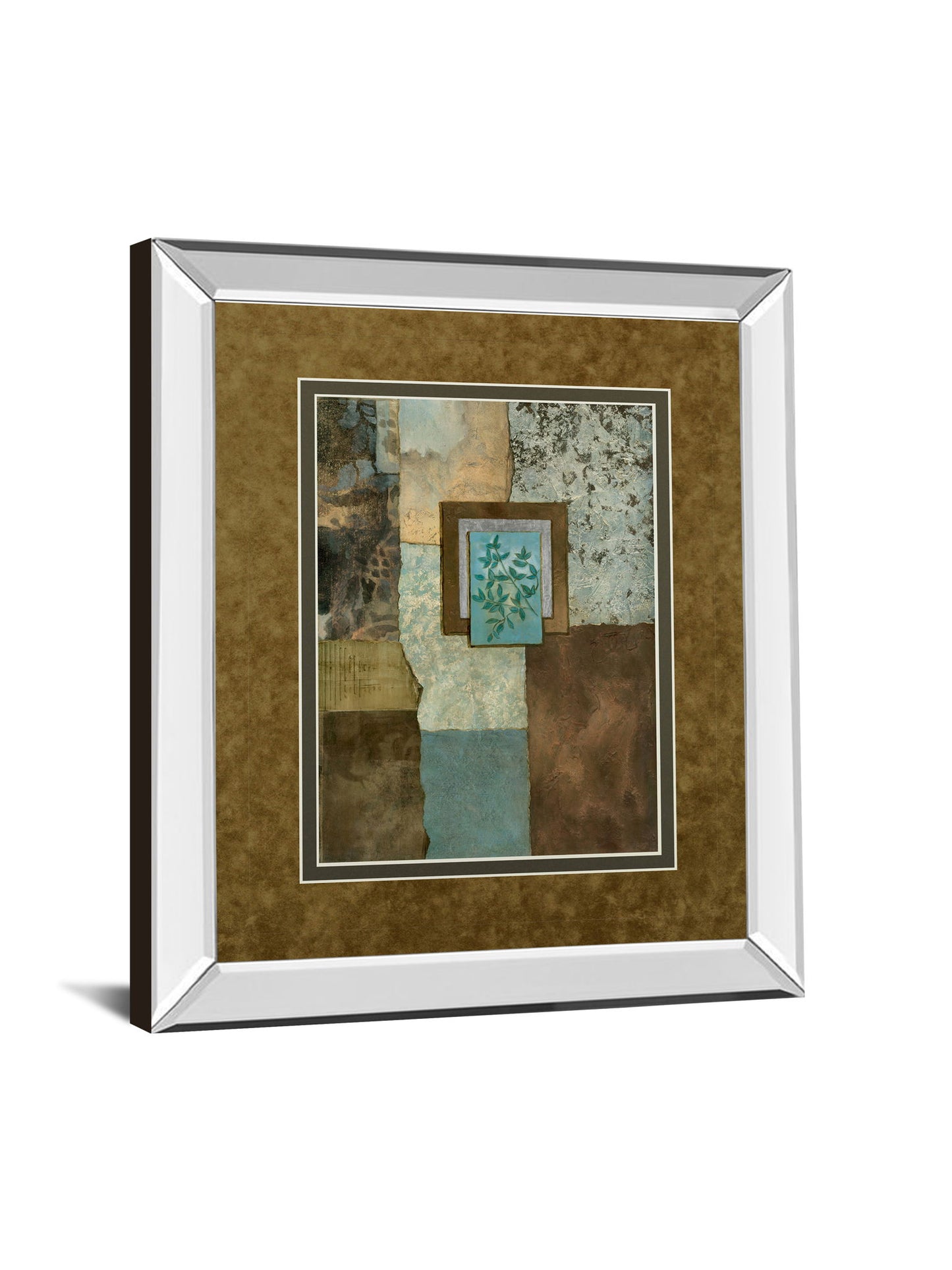 Petites Fleurs Sur Le Bleu Il By Norm Olson - Mirror Framed Print Wall Art - Light Brown