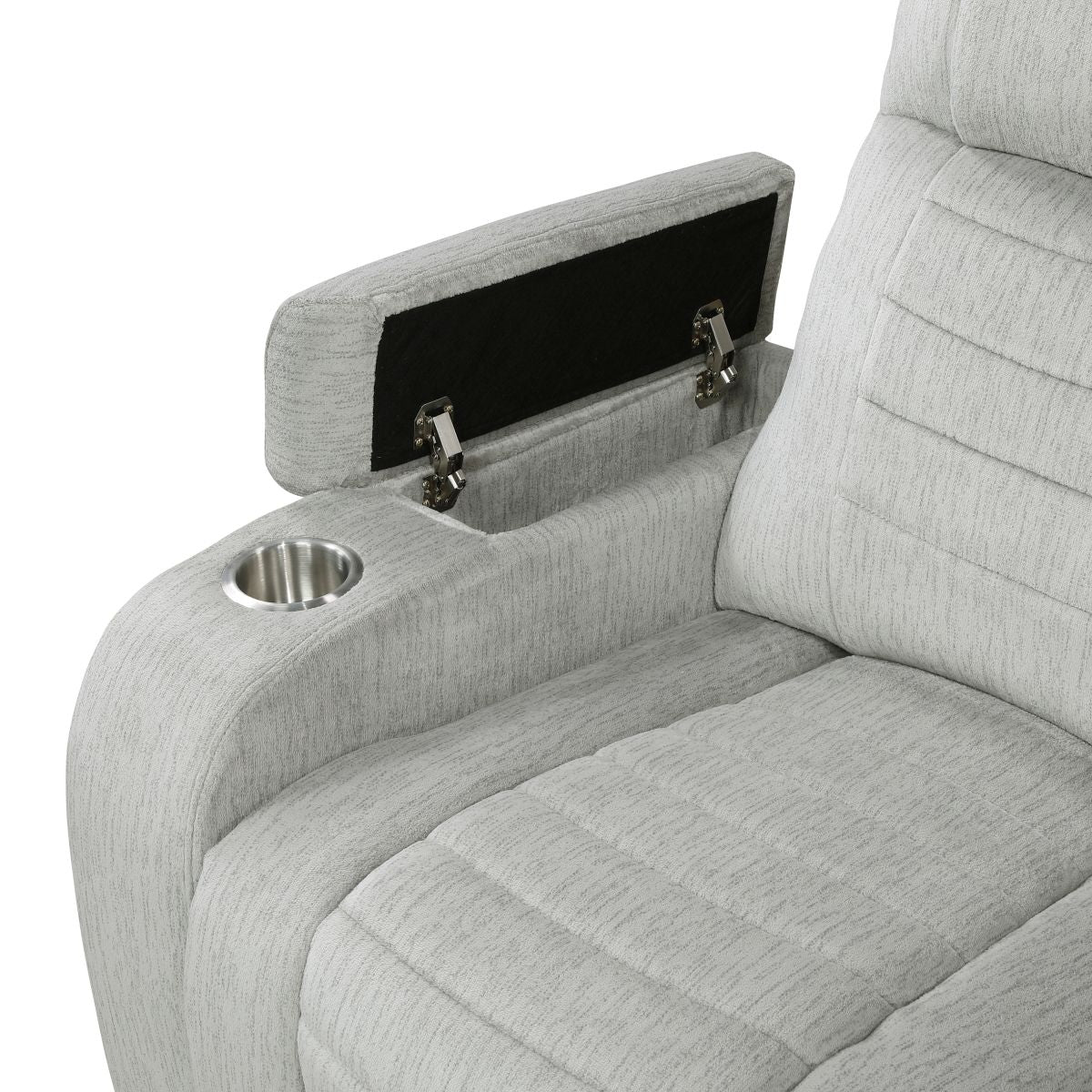 Ronan - Double Reclining Loveseat With Center Console, Wireless Speakers, Storage Arms, Cup Holders And Led - Gray
