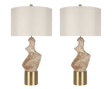 "Sculptural Serenity" Ceramic Table Lamp (Set of 2) - Stone / Soft Gold