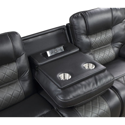 Fabian - Double Reclining Sofa With Center Drop-Down Cup Holders, Receptacles And USB Ports - 2-Tone Gray (Gray / Dark Gray)