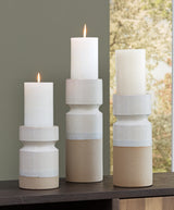 Furniture City - MS - Ashley Furniture - Hurston Candle Holder - Candle Holder Set (3/CN) / Ivory/Brown - A2000583