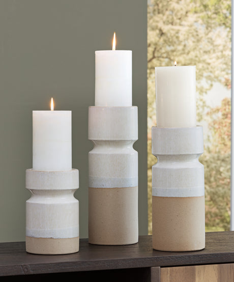 Furniture City - MS - Ashley Furniture - Hurston Candle Holder - Candle Holder Set (3/CN) / Ivory/Brown - A2000583