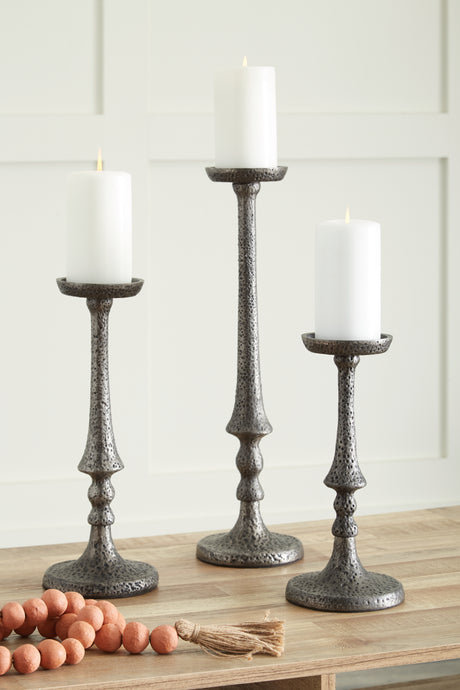 Furniture City - MS - Ashley Furniture - Eravell Candle Holder - Candle Holder Set (3/CN) / Pewter Finish - A2000584