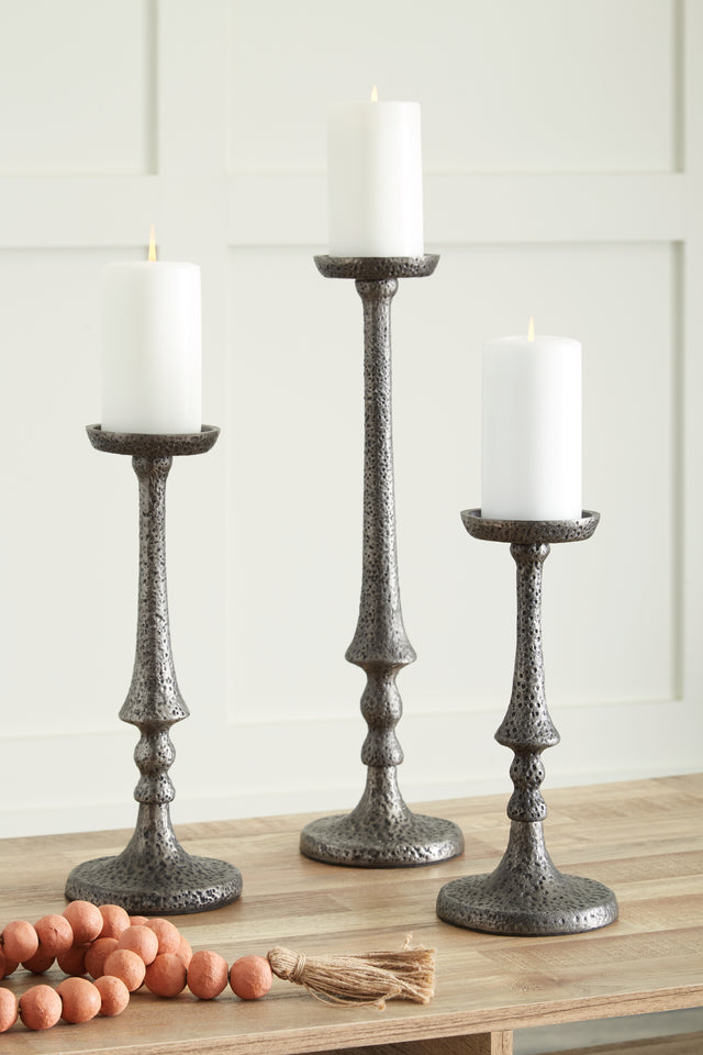 Furniture City - MS - Ashley Furniture - Eravell Candle Holder - Candle Holder Set (3/CN) / Pewter Finish - A2000584