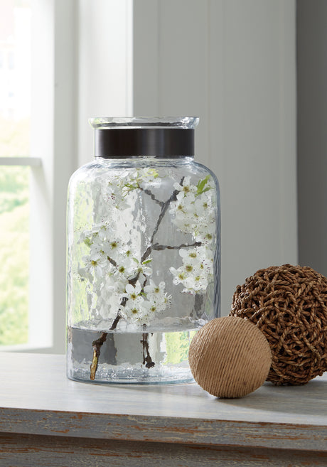 Furniture City - MS - Ashley Furniture - Lukasvale Vase - Vase / Clear/Pewter Finish - A2000585