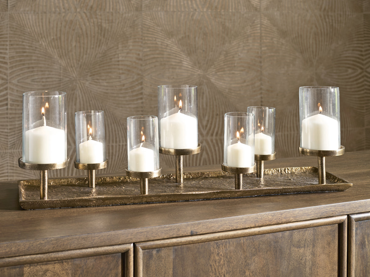 Furniture City - MS - Ashley Furniture - Wallmond Candle Holder - Candle Holder / Antique Brass Finish - A2000820