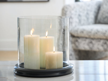 Furniture City - MS - Ashley Furniture - Saskia Candle Holder - Candle Holder / Clear/Beige - A2000847