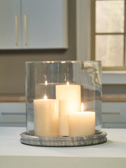 Furniture City - MS - Ashley Furniture - Saskia Candle Holder - Candle Holder / Clear/Beige - A2000847