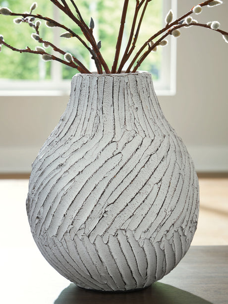 Furniture City - MS - Ashley Furniture - Shelvie Vase - Vase / Distressed White - A2000849